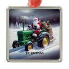 Santa Driving a Green Tractor