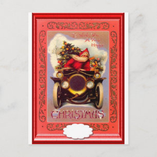Santa driving a veteran car holiday postcard