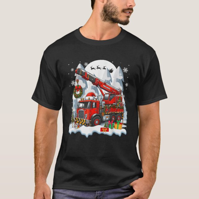 Santa Driving Crane Truck Christmas Boxes Colourfu T-Shirt (Front)