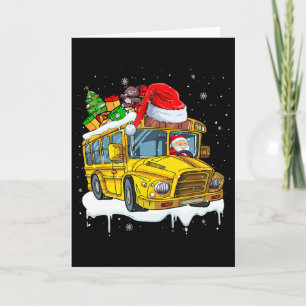 Santa Driving School Bus Xmas Tree Colourful Costu Card