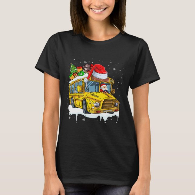 Santa Driving School Bus Xmas Tree Colourful Costu T-Shirt (Front)