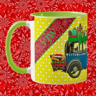 Santa Driving Vintage Car with Cats Happy Holidays Mug