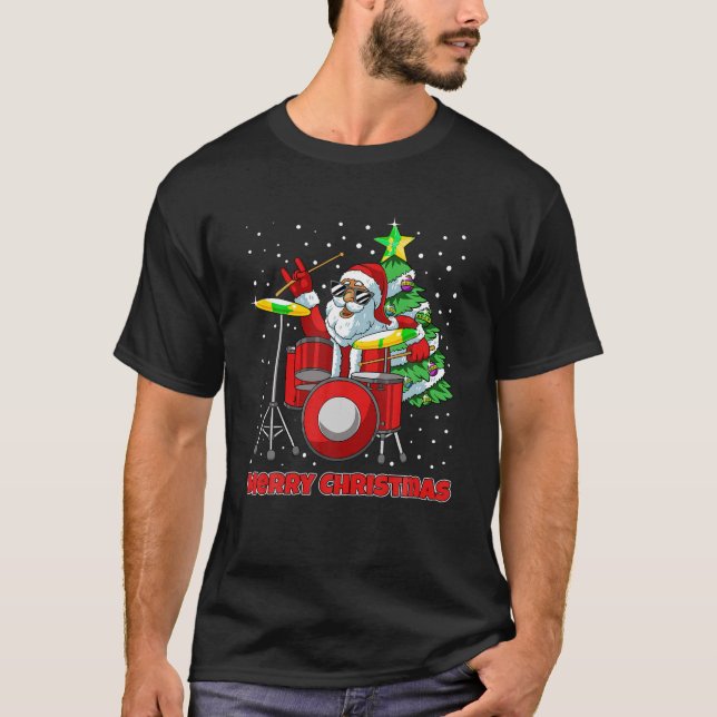 Santa Drummer Christmas Pajama X Mas Drum Player M T-Shirt (Front)