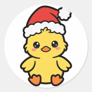 Santa Duckling Christmas Classic Round Sticker