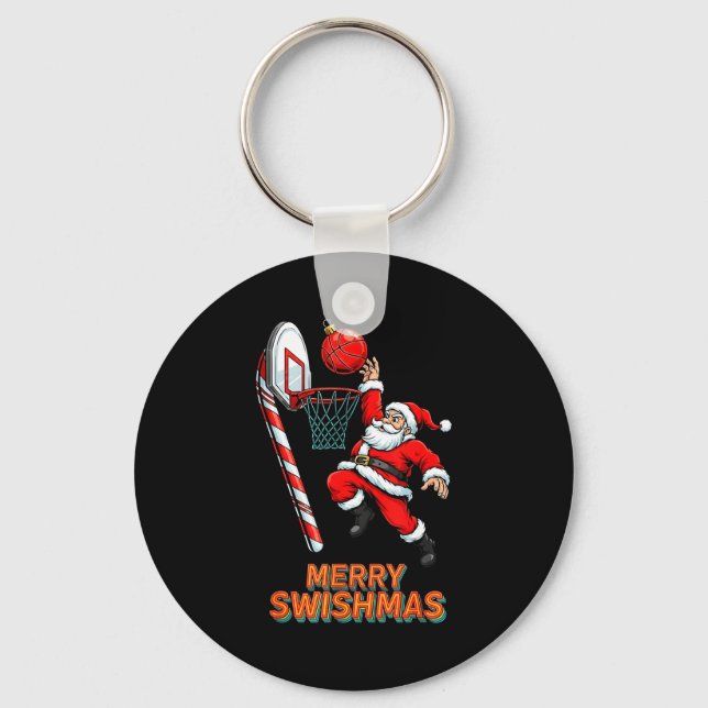 Santa Dunking Merry Swishmas Basketball Christmas  Key Ring (Front)
