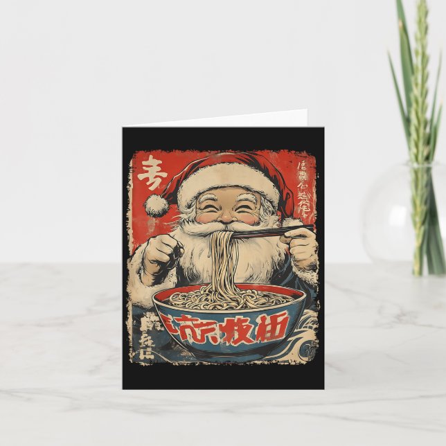 Santa Eating Ramen Noodles Ukiyo-e Insred Christma Card (Front)
