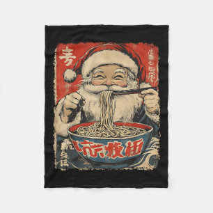 Santa Eating Ramen Noodles Ukiyo-e Insred Christma Fleece Blanket