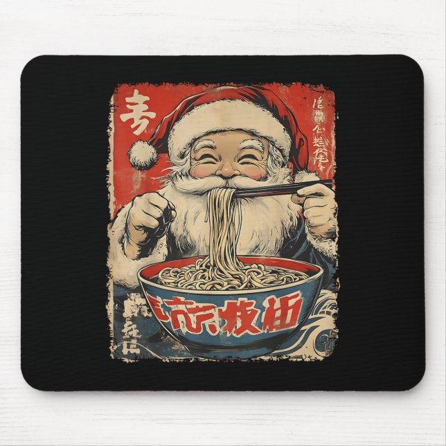 Santa Eating Ramen Noodles Ukiyo-e Insred Christma Mouse Mat (Front)