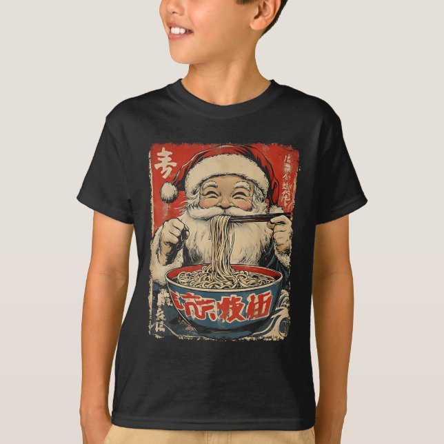 Santa Eating Ramen Noodles Ukiyo-e Insred Christma T-Shirt (Front)