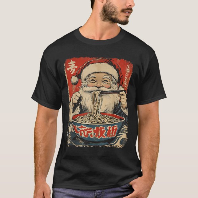 Santa Eating Ramen Noodles Ukiyo-e Insred Christma T-Shirt (Front)