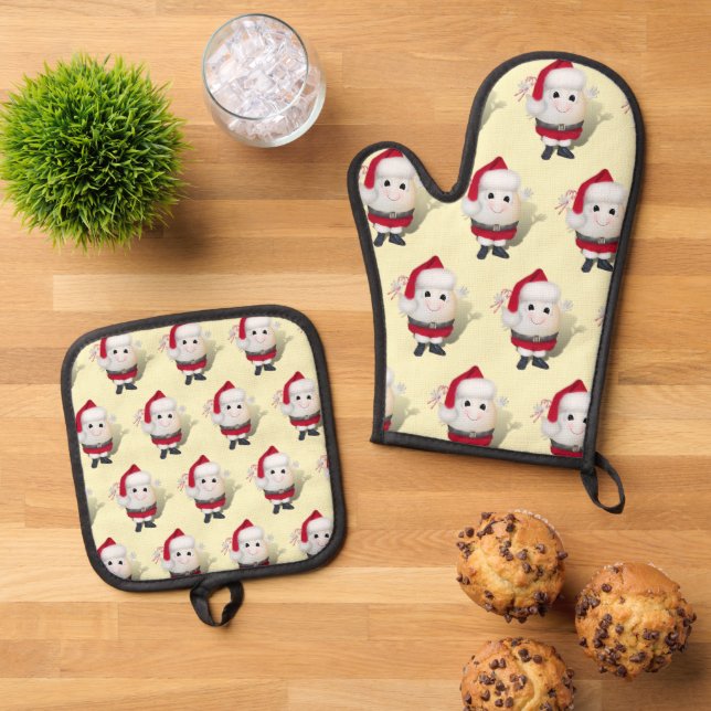 Santa Egg Christmas Oven Mitt & Pot Holder Set (Top Down)