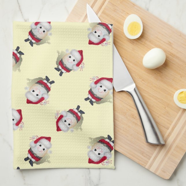 Santa Egg Christmas Tea Towel (Quarter Fold)