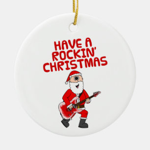 Santa Electric Guitar Guitarist Christmas Ornament
