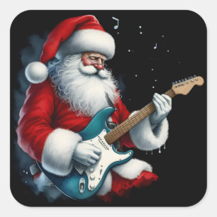 Santa Electrifies Holidays With Rock Music Square Sticker