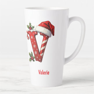 Santa elegant Monogram initial V merry Christmas  Latte Mug