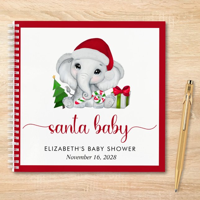 Santa Elephant Christmas Baby Boy Shower Guest Notebook (Creator Uploaded)