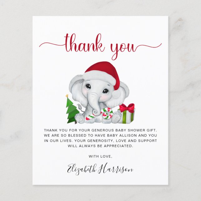 Santa Elephant Christmas Baby Boy Shower Thank You (Front)