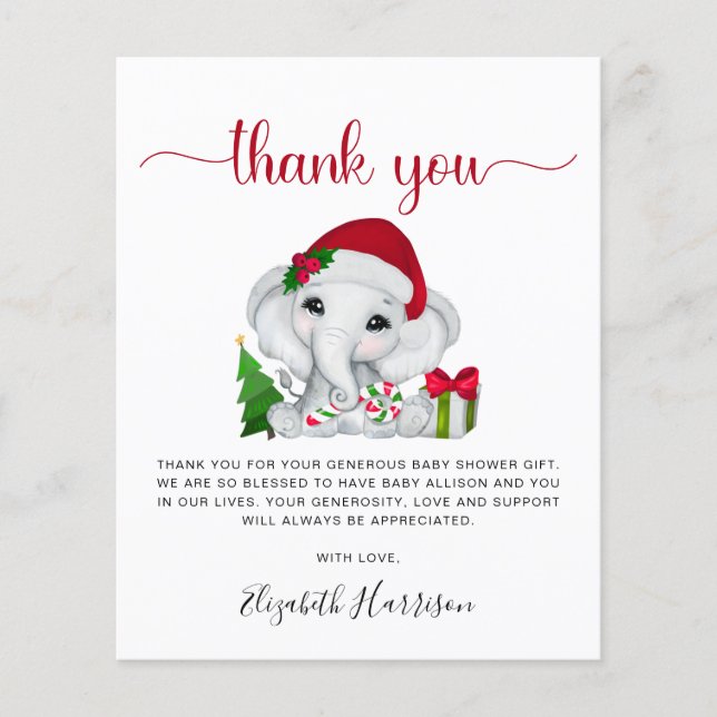 Santa Elephant Christmas Baby Shower Thank You (Front)