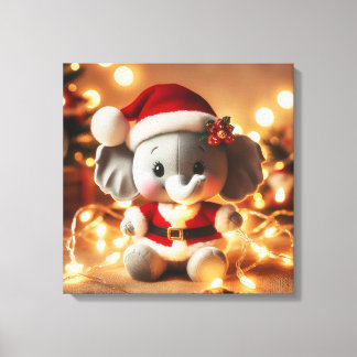 Santa Elephant Plush with Holiday Lights Canvas Print