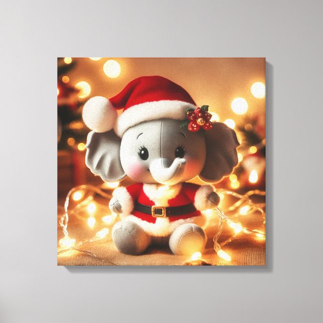 Santa Elephant Plush with Holiday Lights Canvas Print (Front)