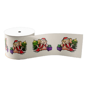Santa Elephants Nostalgic Cute Christmas Grosgrain Ribbon