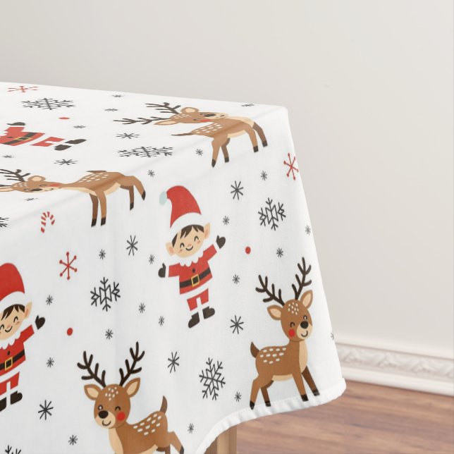 Santa Elf And Reindeer Pattern Tablecloth (In Situ)