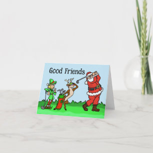 Santa, Elf and Rudolph Golf Christmas Card