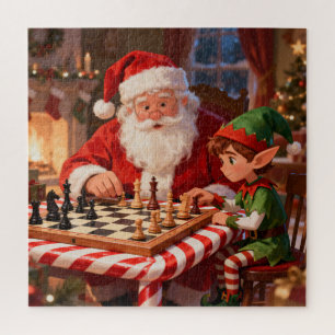 Santa & Elf Chess Game Christmas Jigsaw Puzzle
