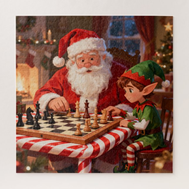 Santa & Elf Chess Game Christmas Jigsaw Puzzle (Vertical)