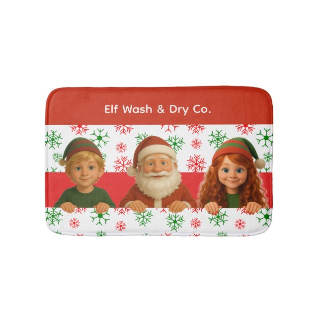 Santa & Elf Faces | North Pole Fun Christmas Bath  Mat (Front)