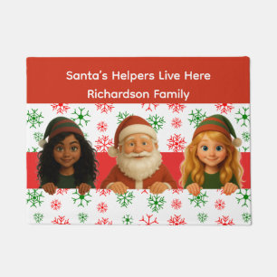 Santa & Elf Faces North Pole Fun Christmas Door Doormat