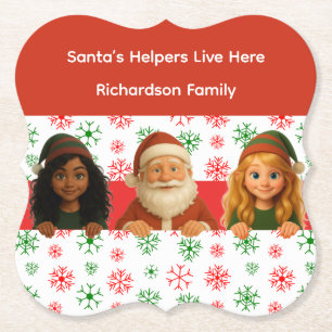 Santa & Elf Faces   North Pole Fun Christmas Paper Coaster