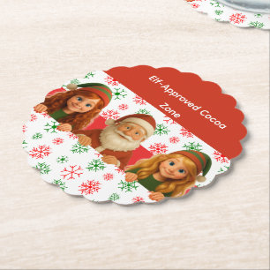 Santa & Elf Faces   North Pole Fun Christmas Paper Coaster