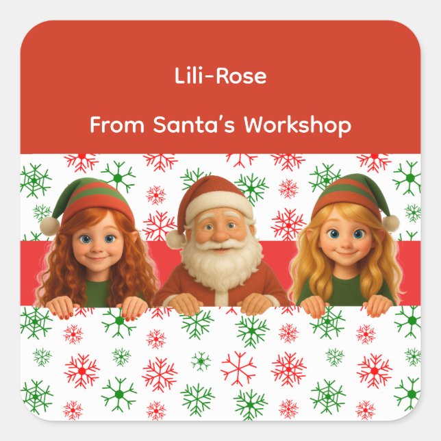 Santa & Elf Faces | North Pole Fun Christmas Paper Square Sticker (Front)