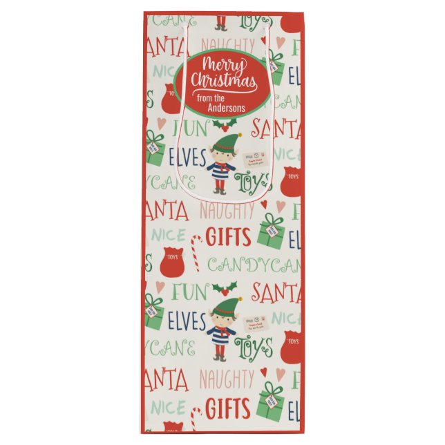 Santa Elf Friends Personalised  Wine Gift Bag (Front)