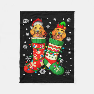 Santa Elf Golden Retriever Dog In Christmas Socks  Fleece Blanket