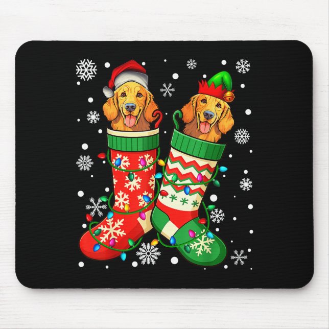 Santa Elf Golden Retriever Dog In Christmas Socks  Mouse Mat (Front)