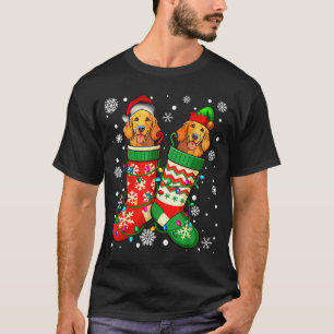 Santa Elf Golden Retriever Dog In Christmas Socks  T-Shirt
