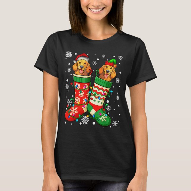 Santa Elf Golden Retriever Dog In Christmas Socks  T-Shirt (Front)