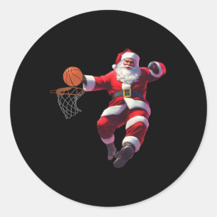 Santa elf playing basketball christmas pajama spor classic round sticker