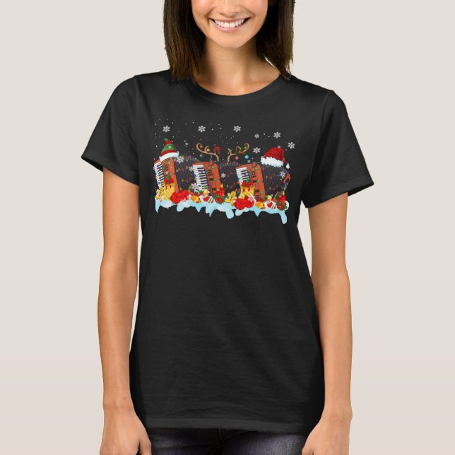Santa Elf Reindeer Accordion Instrument Christmas  T-Shirt (Front)