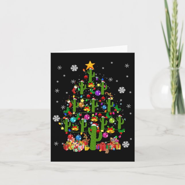 Santa Elf Reindeer Cactus Xmas Tree Light Cactus  Card (Front)