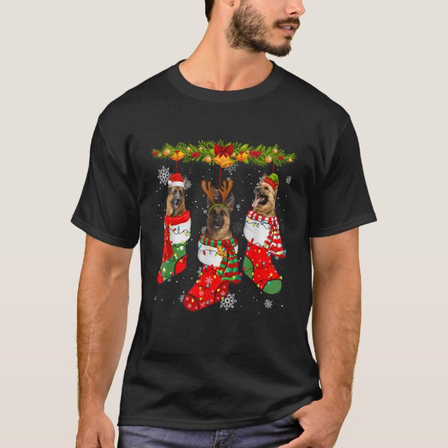 Santa Elf Reindeer German Shepherd Dog Xmas Socks  T-Shirt (Front)