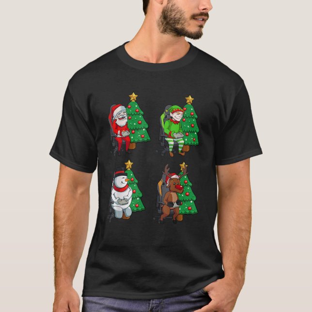 Santa Elf Reindeer Snowman Gamer Christmas Pajama  T-Shirt (Front)