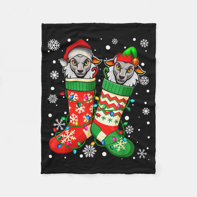 Santa Elf Sheep Animal In Christmas Socks Men Wome Fleece Blanket (Front)