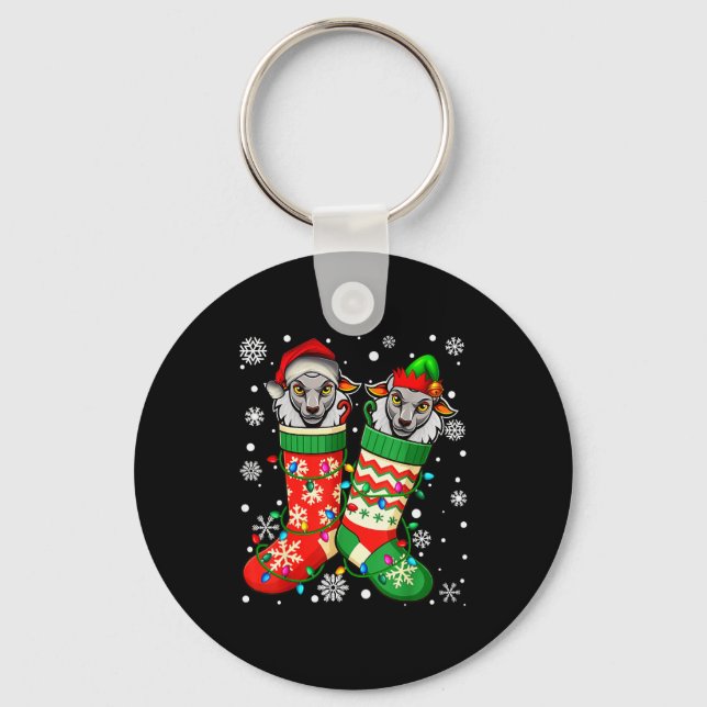 Santa Elf Sheep Animal In Christmas Socks Men Wome Key Ring (Front)