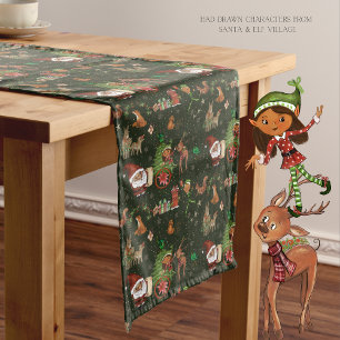 Santa & Elf Village Whimsical Holiday  Medium Table Runner