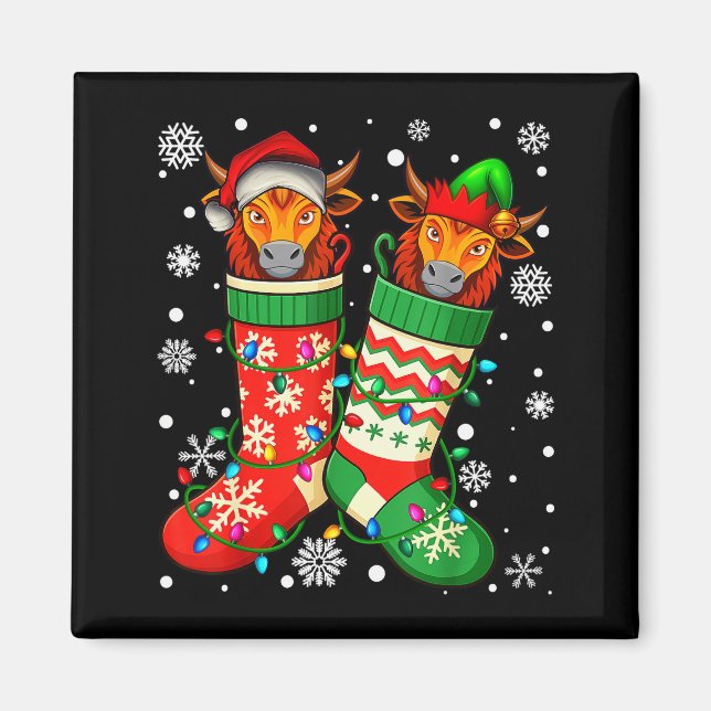 Santa Elf Yak Animal In Christmas Socks Men Women  Magnet (Front)