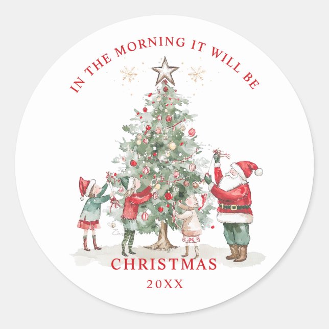 Santa Elf's Christmas Tree Classic Round Sticker (Front)