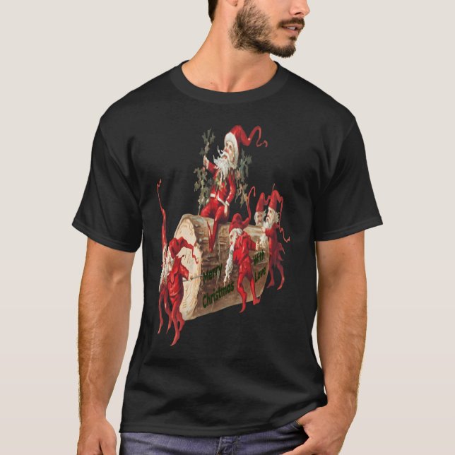 Santa Elves Sliding On A Log - Christmas Collectio T-Shirt (Front)